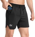 BROKIG Men's Lightweight Gym Shorts,5" Comfortable Workout Athletic Running Shorts Men with Zip Pocket(Black,Large)
