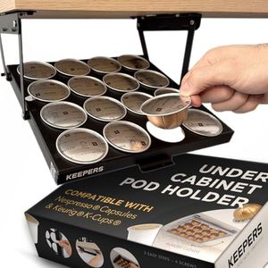 KEEPERS Nespresso® Vertuo® Pod Holder|Under Cabinet Swing Down Coffee Pod Organizer|Keurig® Coffee Pod Holder|K Cup Holder Storage Organizer|Magnet Steel RV Office Small Kitchen 10x9in BLACK