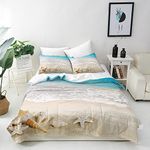 ANHOPE Beach Duvet Cover Set 3 Piece Bedding Set Ocean Seashell Conch Starfish Print Pattern Soft Comforter Cover with 2 Pillowcases All Season Quilt Cover with Zipper for Kids Adults Single