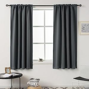 DUALIFE Blackout Window Curtains - Rod Pocket Window Treatments Curtain Panels/Draperies Room Darkening Noise Reducing Home Fashion, Wide 54 x Long 63 inches, Grey, 2 Panels