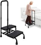 YHK Step Stool with Handle for Elderly, Heavy Duty 2 Step Stool with Handrail, Bedside Steps for High Beds for Adults, Seniors, and People with Mobility Impairments, Maximum Weight Capacity 440 lbs