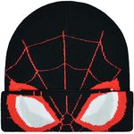 Concept One Marvel Spider-Man Miles Morales Roll Down Cuff Beanie Hat, Knitted Winter Skull Cap, Black/Red, One Size