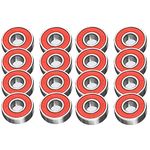 16PCS 608RS Red Skate and Skateboard Metal Wheel Bearings – ABEC 9 Rated – Great for Speed - Skateboards, Inline, Roller Skates, Scooter, Longboard Wheels