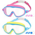 Kids Goggles Swimming, 2 Pack Kids Swimming Goggles for Age 4-14 Wide Vision Anti-Fog UV Protection Waterproof for Boys Girls