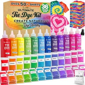 Jim&Gloria Tie Dye Kit for Kids & Adults 36 Tiedye Powder 12 Larger Bottles Fabric Dyes for Clothing Permanent with Soda Ash for Tie Dye Kits for Large Groups Paint Party Summer Activities DIY Crafts