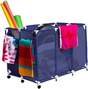 Essentially Yours Pool Noodles Holder, Toys, Floats, Balls and Floats Equipment Mesh Rolling Storage Organizer Bin, 50"x 32"x 36" , XXL, Blue Mesh / White PVC Style 455119