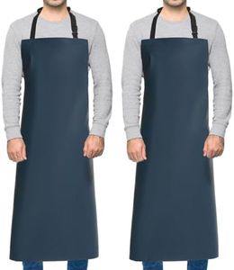 Homsolver 2 Pack Waterproof Rubber Vinyl Apron Chemical Resistant Work Apron with Adjustable Plastic Aprons Butcher for Dishwashing (Blue Aprons without Pockets)