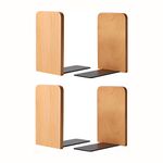 Muso Wood Beech Bookends for Shelves, Wooden Book Ends for Bookshelf, Non-Skid Bookends for Office Home Desk (2 Pairs)