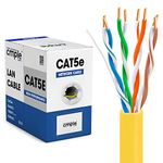 Cmple - Cat5e Ethernet Cable 1000ft Gigabit Network Cat 5e Bulk Unshielded Twisted Pair (UTP), Solid 24AWG CMR 350 MHz Yellow