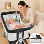 Madewell Living Baby Bassinet Bedside Sleeper, 4-in-1 Baby Bassinet with Wheels, 6-Height Adjustable Crib with Breathable Mesh for Newborns & Infants（Black）