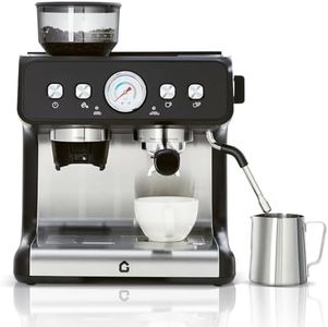 Garvee Stainless Steel Espresso Machine with Grinder & 20 Bar Pressure, 2.8L Removable Water Tank, Milk Frother Steam Wand for Latte/Cappuccino - Adjustable Shot Volume, Professional Home/Office Use