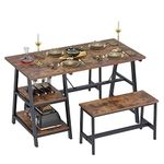 SDHYL Dining Table Set 3 Pieces, 47-inch Dining Table with Shelf, Breakfast Table with 2 Benches, Kitchen Table Set with Wine Rack, Glass Holder, Kitchen Table for Small Space, Rustic Brown