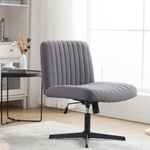 Wide Office Chair without Wheels Armless Desk Chair No Arm Fabric Vanity Chair Cross Base Swivel Home Office Desk Chair 120°Rocking Mid Back Ergonomic Computer Chair for Make Up (Dark Gray Cross Base)