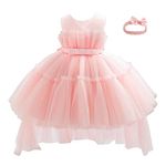 Miipat Baby Flower Girl Dress Wedding Party Birthday Tulle Princess Dresses with Bowknot Headwear Pink 80 12-18 Months