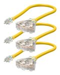 DEWENWILS 2 FT 12/3 Gauge Indoor / Outdoor Tri-Tap Extension Cord Splitter, STW 15 Amp Yellow Outer Jacket Contractor Grade Heavy Duty Power Cable with LED Lighted Plug, UL Listed, Pack of 3