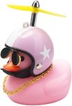 wonuu Pink Duck Car Dashboard Decorations Rubber Duck Car Ornaments Cool Duck with Propeller Helmet Sunglasses Gold Chain (Pink Hat White Star)