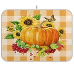 Sunflower Autumn Pumpkin Dish Drying Mat For Kitchen Counter, Absorbent, Microfiber Dish Drying Rack Pad, and Protector for Kitchen Countertops 16 In x 18 In