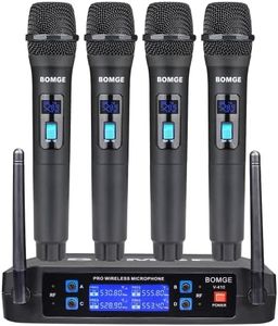 BOMGE Wireless Microphone System, Pro 4-Channel Cordless Mic Set with Four Handheld Mics, Fixed Frequency, Long Range 200ft, Ideal for Church,Karaoke, Events