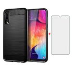 Phone Case for Samsung Galaxy A50 A50s A30s with Tempered Glass Screen Protector Cover and Cell Accessories Slim Thin Rugged Soft TPU Silicone Rubber Glaxay A 50 50S Gaxaly S50 50A A505G Cases Black