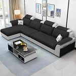 Casaliving Ella LHS 6 Seater L Shape Sofa Set for Living Room (Black Grey) Premium Fabric Sofa