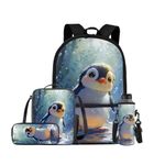 ELEDIZI Penguin Backpack for Girls Kids Backpack with Lunch Box Water Bottle Holder with Strap and Kawaii Pencil Case 4PCS Set Cute Bookbag with Front Pocket 17 inch Large Capacity School Bag for Boys