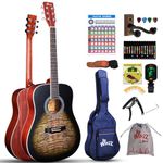 Winzz 4/4 Acoustic Guitar for Adults Beginners, Folk Guitar for Kids 12+ Years with Nice Flame Pattern, Acoustic Steel-string Guitar Starter Kit with 11 Accessories (Matte Black, 41 inches Full Size)