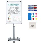 MAKELLO Mobile Whiteboard Easel with Stand 100x70cm, Flipchart Stand on Wheel for Office, School, Home, Adjustable Height, Aluminum Frame