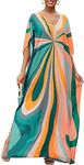 Bsubseach Green Kaftan Dresses for Women Stripes Print Cover Ups Swimsuit Cover Up Batwing Sleeve Kaftans for Women Plus Size Caftans