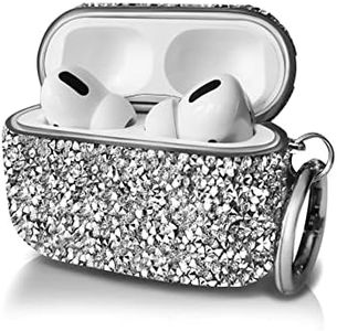 Air Pods Pro 2 Cases with Hook Keychain for Airpods Cases Gold Silver Rose Gold Gem Diamond Sparkle Rhinestone Luxury Compatible with Apple Airpod Case (Silver)