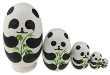 Winterworm Set 5 Pcs Cute Egg Shape Panda Bear Animal Theme Wooden Stacking Toy Handmade Russian Nesting Dolls Matryoshka Dolls Panda Stuff for Kids Toy Panda Party Supplies Easter Gift