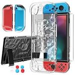 HEYSTOP Case Compatible with Nintendo Switch Dockable Clear Protective Case Cover Compatible with Nintendo Switch and Controller with a Switch Tempered Glass Screen Protector and Thumb Stick Caps