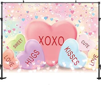 Maijoeyy 7x5ft Valentine's Day Backdrop Sweethearts Candy Conversation Hearts Photography Background for Baby Shower Kids Family Valentine's Day Party Photo Studio Props