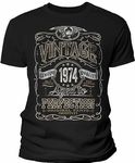 50th Birthday Shirt for Men - Vintage 1974 Aged to Perfection - Black-001-Sm