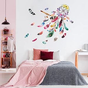 AnFigure Boho Feathers Wall Stickers for Living Room Bedroom Wall Decals Dream Catcher Baby Kids Room 3D DIY Cute American Indian Bohemian Theme Tv Furniture Family Home Wall Decor