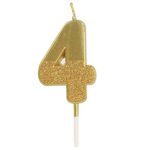 Juzfun Number Candles 4 for Birthday Cake Decoration | Fourth Year Anniversary Party Celebration | Sparkle Gold Design | Size - 5 x 3.5 CMs,Unscented, Wax