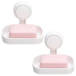 TAILI Suction Cup Soap Dishes for Bathroom 2 Pack, Max Hold 5 KG, Wall Mounted Soap Sponge Holder for Shower, Kitchen, Drill-Free Removable Soap Rack with Drainage - White in Plastic