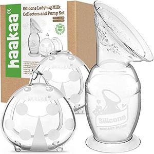 haakaa Manual Breast Pump Collector with Suction Base 5oz/150ml and Ladybug Milk Collector 2.5oz/75ml Combo for Breastfeeding, Made of Food Grade Silicone