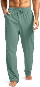 Pudolla Men's Cotton Sweatpants with Cargo Pockets Open Bottom Yoga Pants for Men Lounge Pants for Athletic Workout Casual, Green, 3X-Large