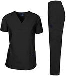 Dagacci Scrubs Medical Uniform Men Scrubs Set Medical Scrubs Top and Pants - Black - X-Large