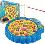 Haktoys Fishing Game Play Set Includes 21 Fish and 4 Fishing Poles on Rotating Board with Music On/Off Switch for Quiet Play | Board Game for 1-4 Players