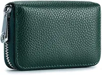 EASTNIGHTS RFID Credit Card Holder Genuine Leather Credit Card Wallet with Zipper (dark green)