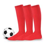 Athletic Sports Softball Socks for Women 3-Pairs Cushion Knee High Tube Socks (Medium (9-11), Red)