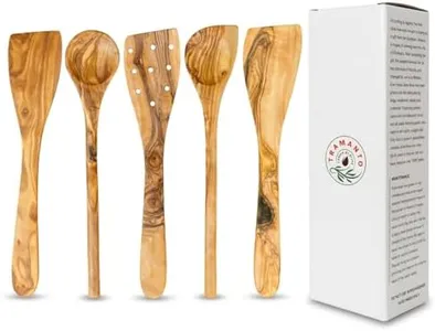 Tramanto Olive Wood Utensil Set 5 Piece Spatula and Spoon, 12 Inch