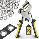 Preciva Grommet Tool Kit of 3/8 Inch, Portable Handheld Hole Punch Pliers (10mm) Grommet Kit, Hand Press Machine Manual Puncher with 500pcs Silver Grommets