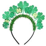 LUX ACCESSORIES Glittery Green Saint Patricks Day Celebration Lucky Clover Tinsel Foil Black Costume Headband