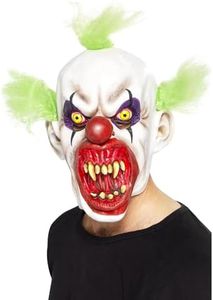 Smiffys Sinister Clown Mask, White Overhead, Latex, Halloween Fancy Dress Accessory, Clown Dress Up Masks