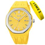 SKMEI Watches for Men Silicone Easy Read Waterproof Sport Casual Fashion Analog Quartz Luminous Fathers Gifts Black Wrist Watch, G9299yellow, fashion