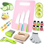 LETTO & TAILOR Kids Knife Set for Chopping – 25-Piece Toddler Cooking Set with Wooden Knives, Kids Safety Gloves, Chopping Board & More – Montessori Knife Set for Real Cooking with Toddlers