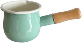 FYUEROPA 4-Inch Enamel Milk Pot Non-stick Mini Saucepan Butter Warmer with Wooden Handle Small Cookware 17Oz (Green)