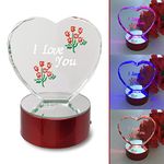 I Love You Gift - Etched Glass Heart on Red Base - LED Light up Heart - Valentine's Day Decoration - Wife, Husband, Boyfriend, Girlfriend by Banberry Designs